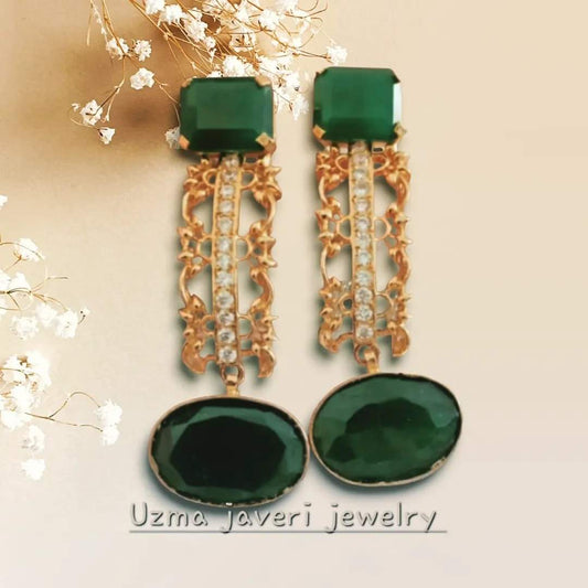 Green Jade and Onyx with Zircons.